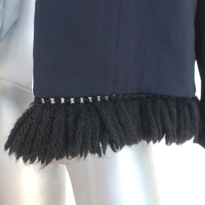 Marni Fringed Open-Front Jacket Navy Stretch Wool Size 44