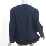 Marni Fringed Open-Front Jacket Navy Stretch Wool Size 44