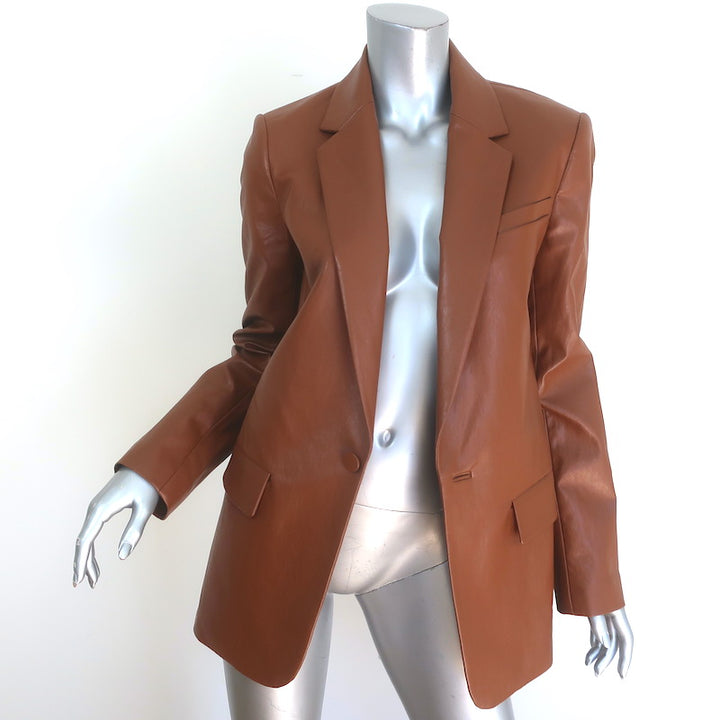 A.L.C. Dakota Faux Leather Oversized Blazer Cognac Size 4 One-Button Jacket