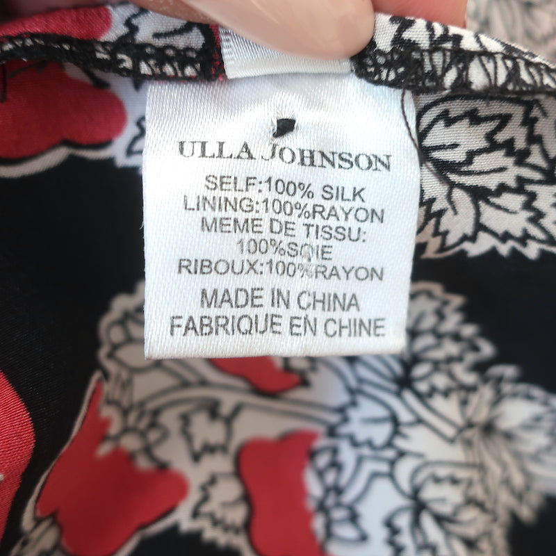 Ulla Johnson Midi Dress Oona Dark Indian Floral Print Smocked Silk Size 0