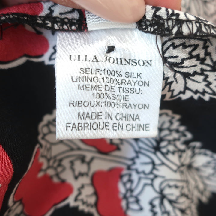 Ulla Johnson Midi Dress Oona Dark Indian Floral Print Smocked Silk Size 0