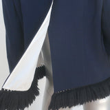 Marni Fringed Open-Front Jacket Navy Stretch Wool Size 44