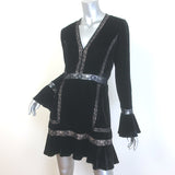 Saylor Lace-Trimmed Velvet Bell Sleeve Mini Dress Black Size Medium
