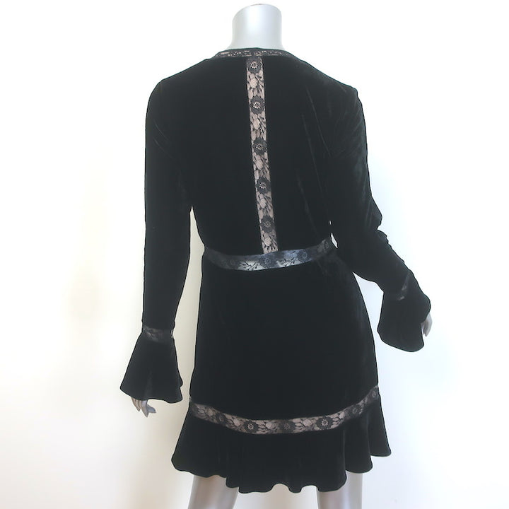Saylor Lace-Trimmed Velvet Bell Sleeve Mini Dress Black Size Medium