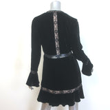 Saylor Lace-Trimmed Velvet Bell Sleeve Mini Dress Black Size Medium