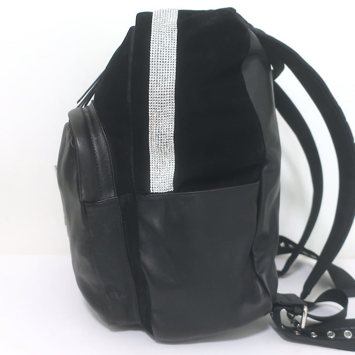 Giuseppe Zanotti Crystal-Trimmed Large Backpack Black Suede &amp; Leather