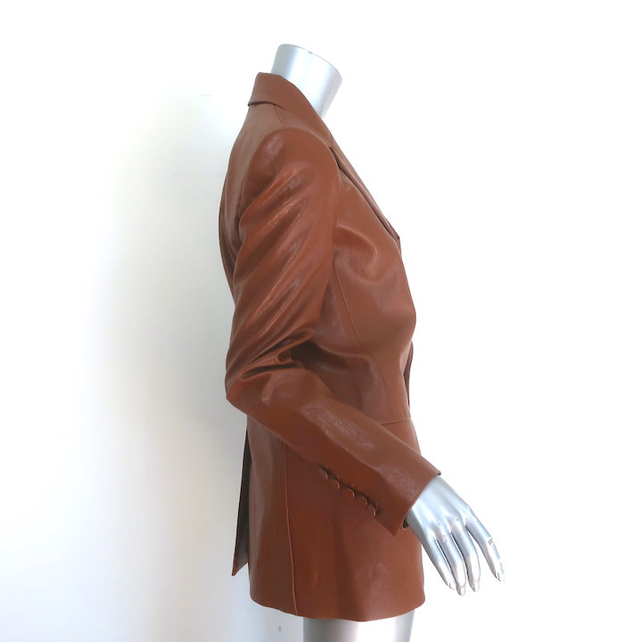A.L.C. Dakota Faux Leather Oversized Blazer Cognac Size 4 One-Button Jacket