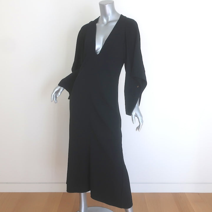 Victoria Beckham Draped Sleeve Midi Dress Black Stretch Crepe Size US 6