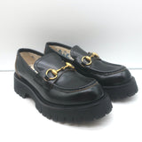 Gucci Harald Platform Lug Sole Horsebit Loafers Black Leather Size 37