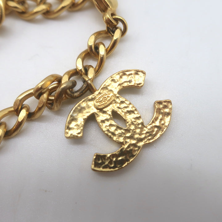 Vintage Chanel 02A CC Jacket Charm Bracelet Gold Chain Link &amp; Black Enamel