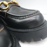 Gucci Harald Platform Lug Sole Horsebit Loafers Black Leather Size 37