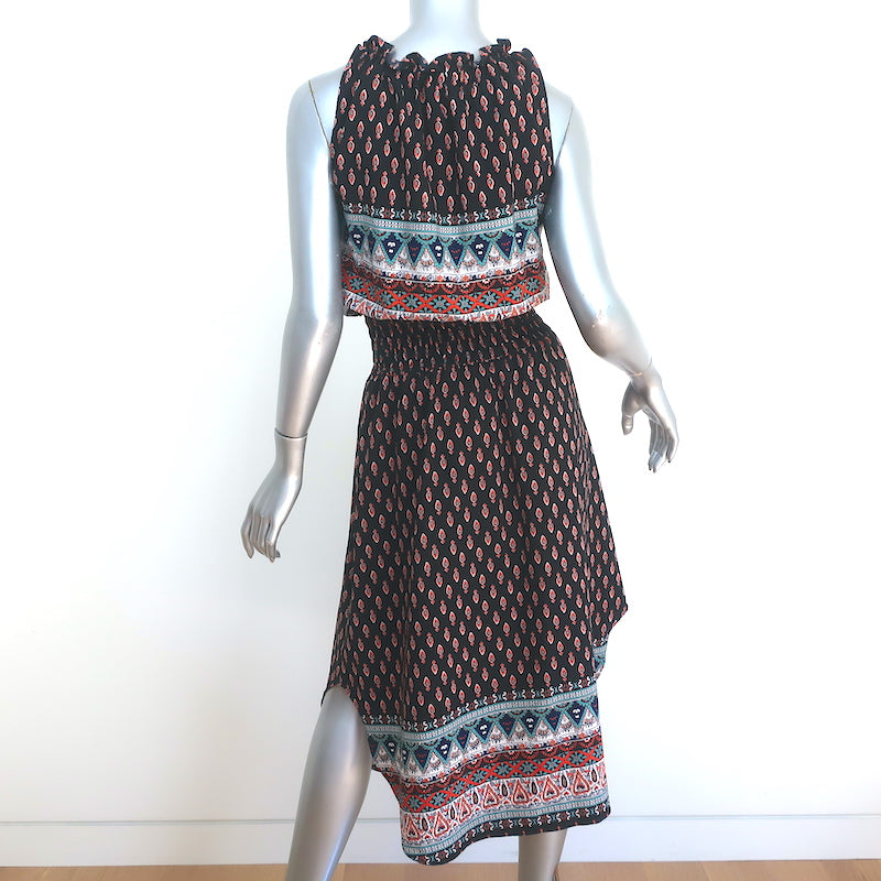 MISA Sleeveless Blouson Midi Dress Maddie Black Printed Viscose Size Extra Small