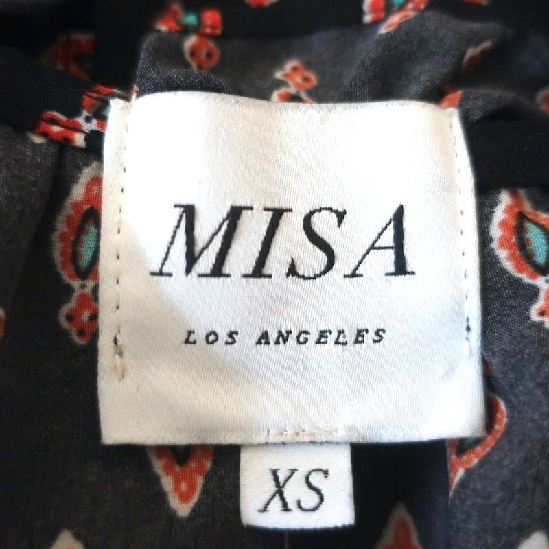 MISA Sleeveless Blouson Midi Dress Maddie Black Printed Viscose Size Extra Small