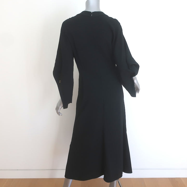 Victoria Beckham Draped Sleeve Midi Dress Black Stretch Crepe Size US 6
