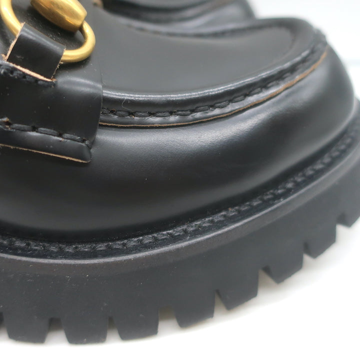 Gucci Harald Platform Lug Sole Horsebit Loafers Black Leather Size 37