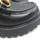 Gucci Harald Platform Lug Sole Horsebit Loafers Black Leather Size 37