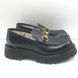 Gucci Harald Platform Lug Sole Horsebit Loafers Black Leather Size 37
