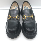 Gucci Harald Platform Lug Sole Horsebit Loafers Black Leather Size 37