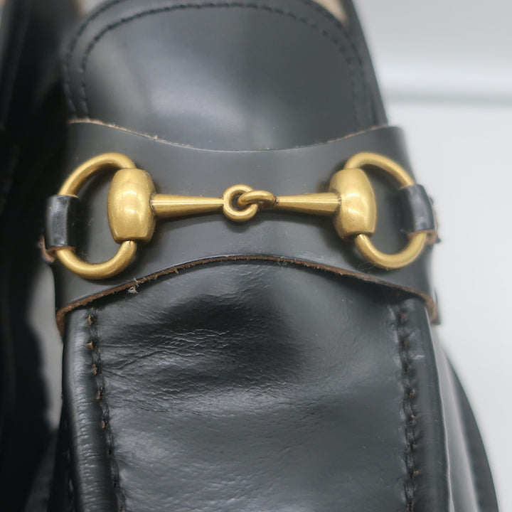 Gucci Harald Platform Lug Sole Horsebit Loafers Black Leather Size 37
