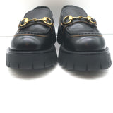 Gucci Harald Platform Lug Sole Horsebit Loafers Black Leather Size 37