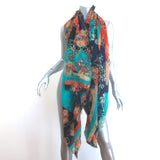 Gucci Floral Tiger Print Shawl Scarf Blue/Multicolor Fringed Gauze 83" X 47"