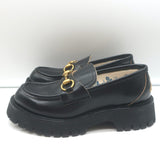 Gucci Harald Platform Lug Sole Horsebit Loafers Black Leather Size 37