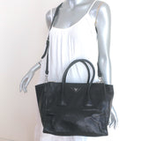 Prada Glace Twin Pocket Tote Black Leather Medium Crossbody Bag