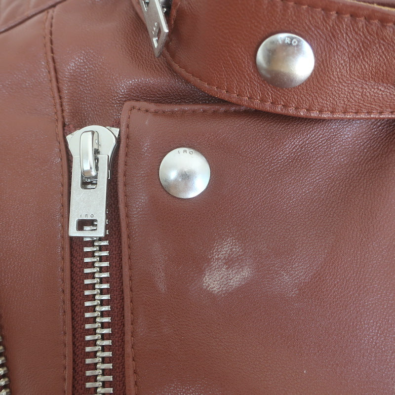 IRO Luciaspe Double-Zip Leather Biker Jacket Cognac Brown Size 38