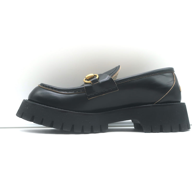 Gucci Harald Platform Lug Sole Horsebit Loafers Black Leather Size 37