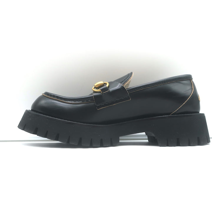 Gucci Harald Platform Lug Sole Horsebit Loafers Black Leather Size 37