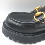 Gucci Harald Platform Lug Sole Horsebit Loafers Black Leather Size 37