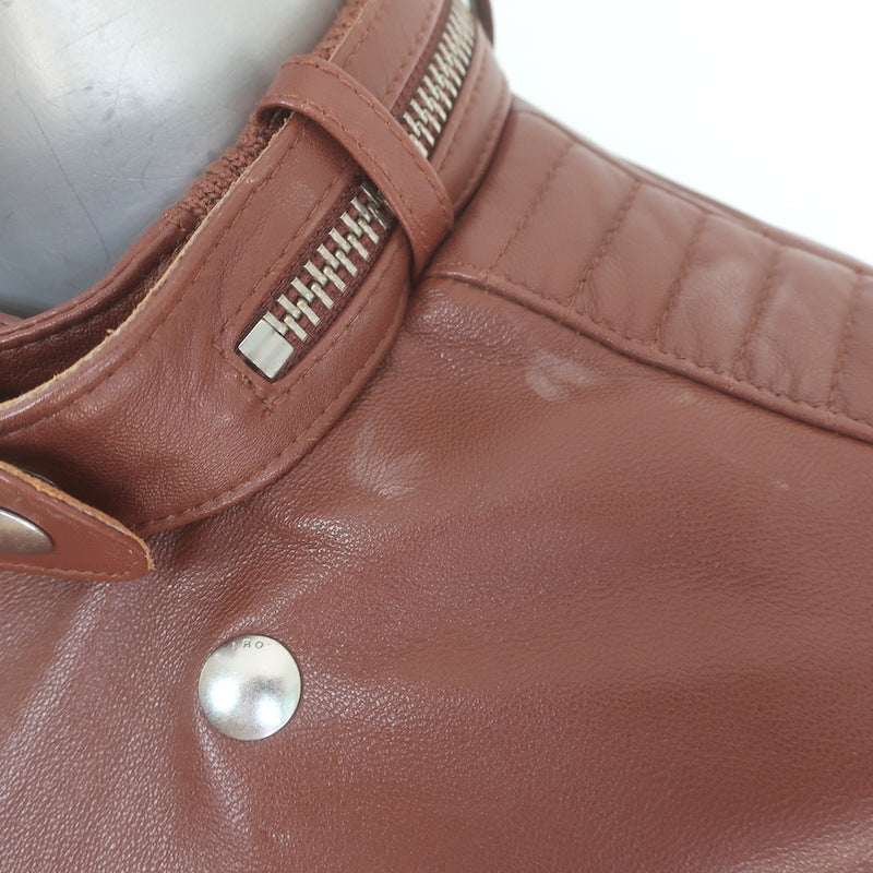 IRO Luciaspe Double-Zip Leather Biker Jacket Cognac Brown Size 38