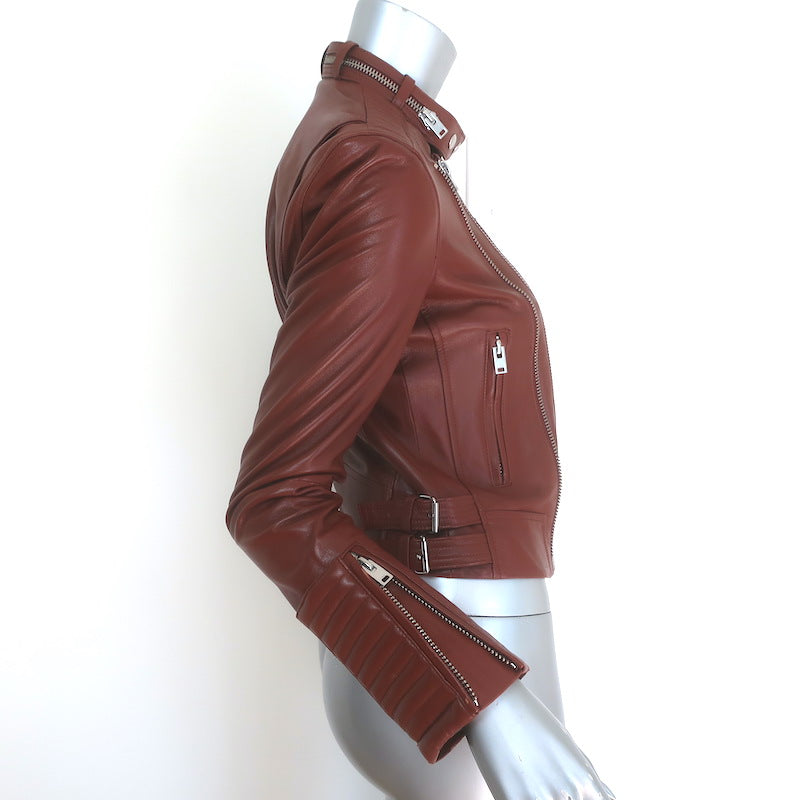 IRO Luciaspe Double-Zip Leather Biker Jacket Cognac Brown Size 38
