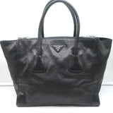 Prada Glace Twin Pocket Tote Black Leather Medium Crossbody Bag