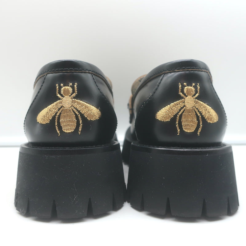 Gucci Harald Platform Lug Sole Horsebit Loafers Black Leather Size 37