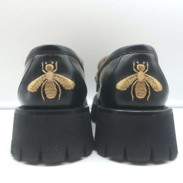 Gucci Harald Platform Lug Sole Horsebit Loafers Black Leather Size 37
