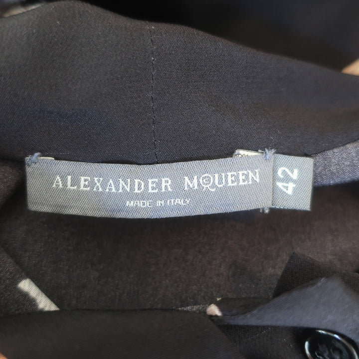 Alexander McQueen Shell Print Sleeveless Tie-Neck Top Black Silk Size 42 US 8