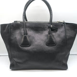 Prada Glace Twin Pocket Tote Black Leather Medium Crossbody Bag