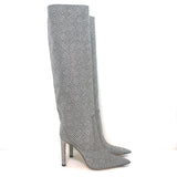 Jimmy Choo Mavis 100 Glitter High Boots Silver Prince Of Wales Check Size 38.5