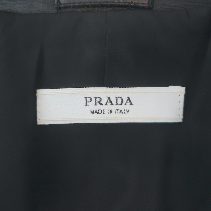 Prada Satin-Trimmed Leather Peplum Jacket Black Size 44