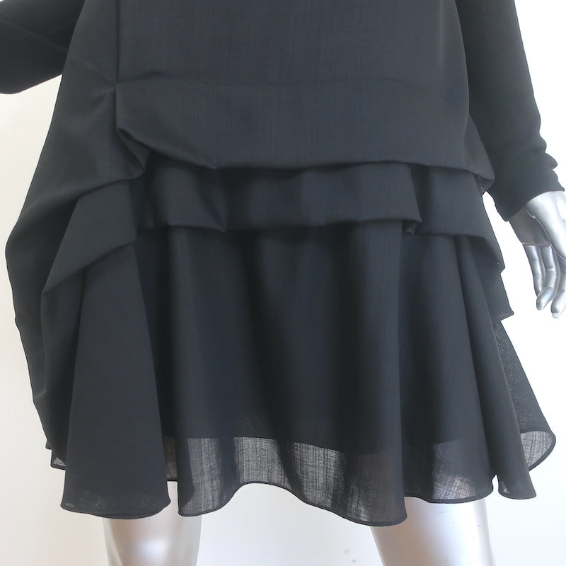Chloe Pleated-Back Long Sleeve Draped Dress Black Silk-Blend Size 38
