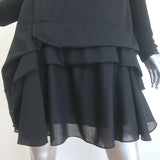 Chloe Pleated-Back Long Sleeve Draped Dress Black Silk-Blend Size 38