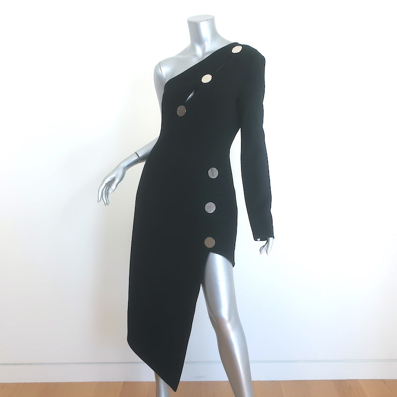 David Koma Mirror-Embellised One Shoulder Asymmetric Dress Black Size US 8/ UK 12