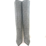 Jimmy Choo Mavis 100 Glitter High Boots Silver Prince Of Wales Check Size 38.5