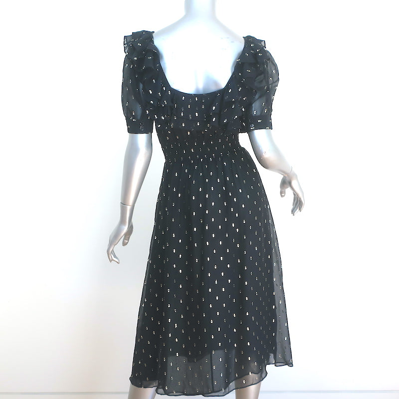 Ba&amp;sh Midi Dress Romeo Black/Gold Metallic Fil Coupe Size 0 Short Sleeve NEW