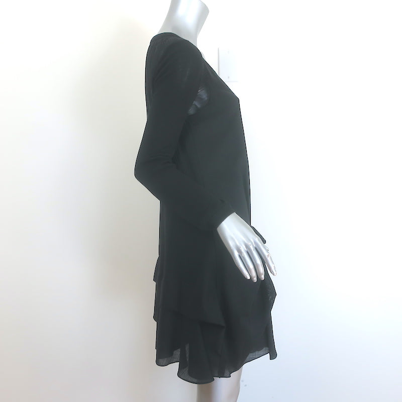 Chloe Pleated-Back Long Sleeve Draped Dress Black Silk-Blend Size 38