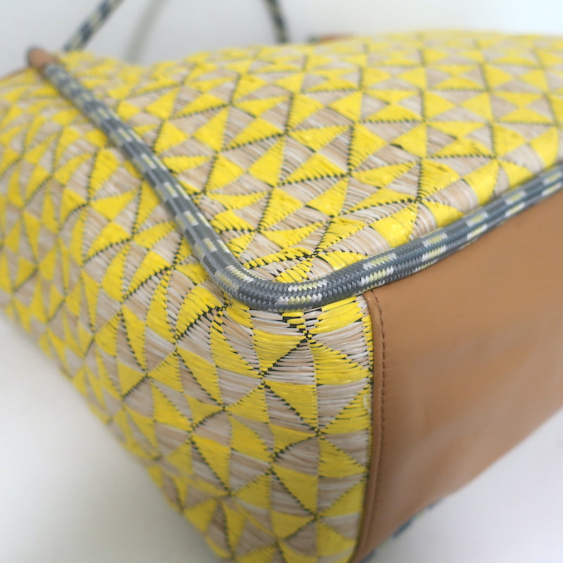 Tory Burch Mosaic Straw Tote Yellow/Beige Extra Large Shoulder Bag