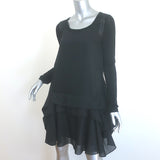 Chloe Pleated-Back Long Sleeve Draped Dress Black Silk-Blend Size 38