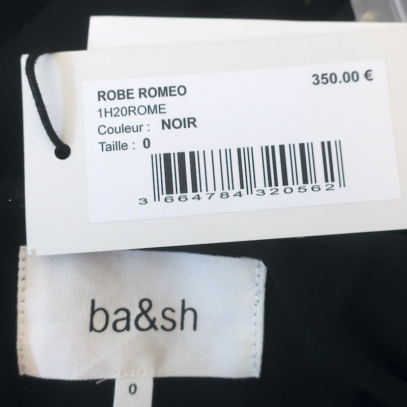 Ba&amp;sh Midi Dress Romeo Black/Gold Metallic Fil Coupe Size 0 Short Sleeve NEW