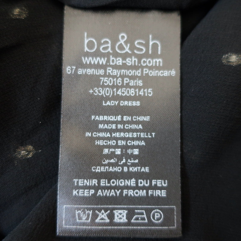 Ba&amp;sh Midi Dress Romeo Black/Gold Metallic Fil Coupe Size 0 Short Sleeve NEW